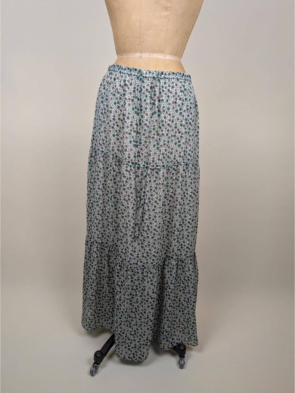 gerard darel green floral tiered maxi skirt